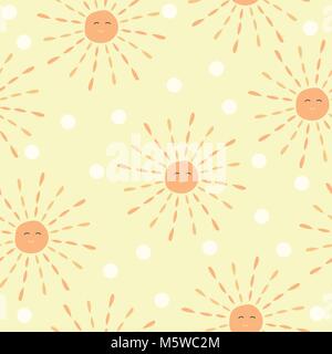 Cartoon sun pattern - hand drawn doodle sun. Cute colorful Seamless vector Stock Vector