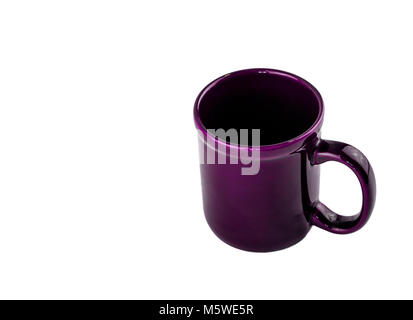 Purple ceramic empty coffee cup with a black inside on a white background Stock Photo