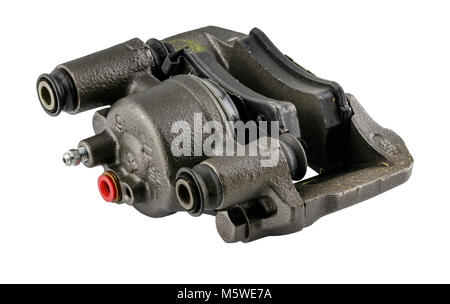 Antique vintage american automobile hydraulic brake caliper assembly on a white background Stock Photo