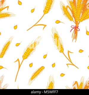Vector cartoon style seamless pattern with wheat cereals. Grain plant isolated on white background. Stock Vector