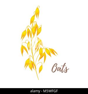 Vector cartoon style illustration of cereals - oats. Grain plant isolated on white background. Stock Vector