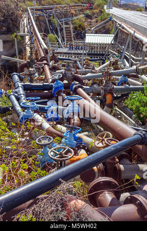 A confused mass of water pipes by the roadside, Guia de Isora ...