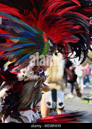 MEXICO, MEXICO - 01 DECEMBER 2017:  Portrait of the dancer performing traditional Aztec dances in the capital city of Mexico Stock Photo