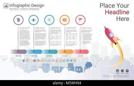 Milestone timeline infographic design, Road map or strategic plan to define company values. Stock Vector