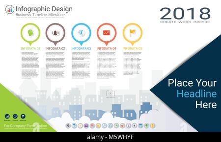 Milestone timeline infographic design, Road map or strategic plan to define company values. Stock Vector