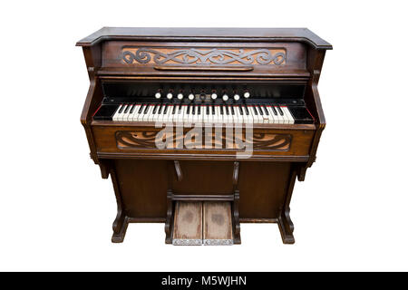 Harmonium. Pump organ, isolated on white. Status old Stock Photo
