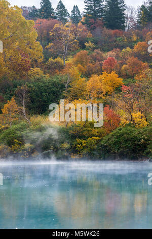 Autumn Forest onsen lake at Jigoku Numa, Hakkoda Aomori Tohoku Japan Stock Photo