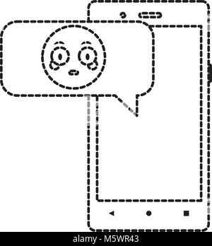 dotted shape smartphone with emoji surprised and shame laugh chat Stock ...
