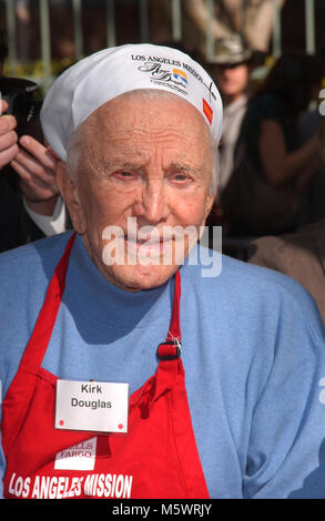 Kirk Douglas pictured at Los Angeles Mission's 'Homeless Gater on Skid Row for Thanksgiving Turkey Holiday Meal at the Los Angeles Mission- attending , Los Angeles, California November 25, 2009 © RTRD / MediaPunch Stock Photo