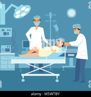 Pregnant woman in hospital with doctors Stock Vector