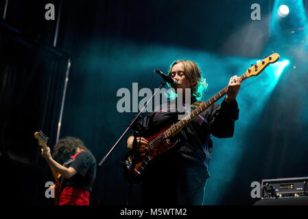 BARCELONA - SEP 22: Girlpool (band) perform in concert at BAM Festival on September 22, 2017 in Barcelona, Spain. Stock Photo