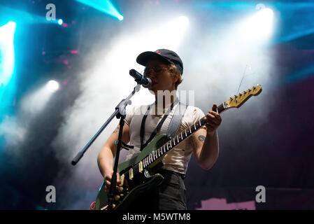 BARCELONA - SEP 22: Girlpool (band) perform in concert at BAM Festival on September 22, 2017 in Barcelona, Spain. Stock Photo