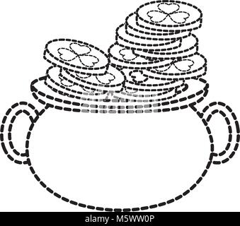 dotted shape gold coins money inside pot cauldron Stock Vector