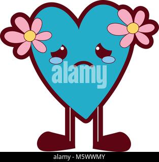 line crying heart with flowers kawaii and legs Stock Vector Image & Art ...