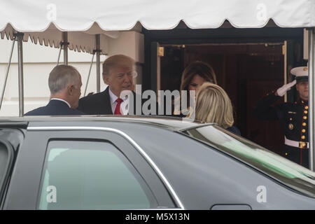 President Donald J. Trump and first lady Melania Trump greet Australian Prime Minister Malcolm Turnbull and his wife Lucy Turnbull upon their arrival at the White House, in Washington, D.C., Feb. 23, 2018. (U.S. Army photo by Zane Ecklund) Stock Photo