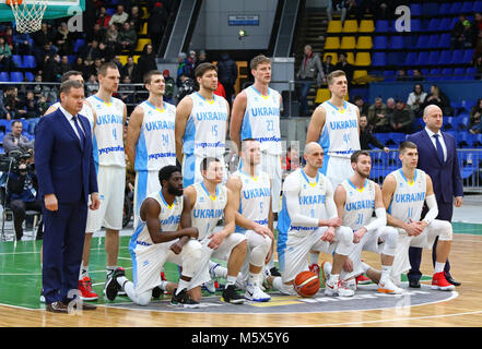 Kiev, Ukraine. 26th February 2018. National Team of Ukraine pose for a group photo before the FIBA World Cup 2019 European Qualifiers game Ukraine v Sweden at Palace of Sports in Kyiv. Credit: Oleksandr Prykhodko/Alamy Live News Stock Photo