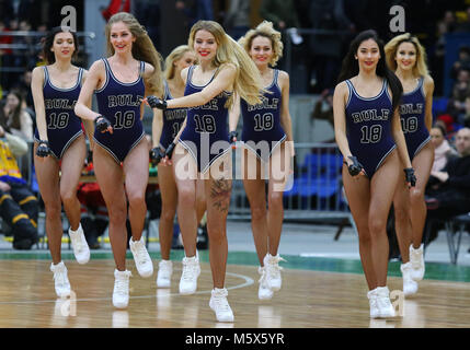 Kiev, Ukraine. 26th February 2018. Cheerleaders team Red Foxes perform during FIBA World Cup 2019 European Qualifiers game Ukraine v Sweden at Palace of Sports in Kyiv. Credit: Oleksandr Prykhodko/Alamy Live News Stock Photo