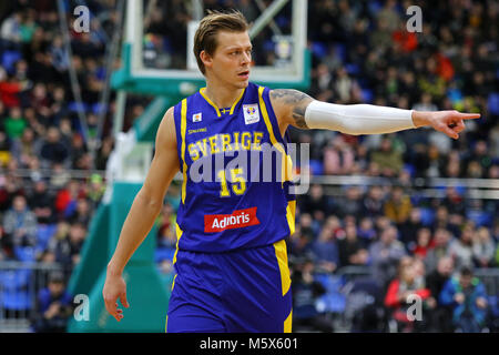 Kiev, Ukraine. 26th February 2018. Viktor GADDEFORS of Sweden in action during FIBA World Cup 2019 European Qualifiers game against Ukraine at Palace of Sports in Kyiv. Ukraine won 77-66. Credit: Oleksandr Prykhodko/Alamy Live News Stock Photo