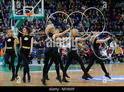 Kiev, Ukraine. 26th February 2018. Cheerleaders team Red Foxes perform during FIBA World Cup 2019 European Qualifiers game Ukraine v Sweden at Palace of Sports in Kyiv. Credit: Oleksandr Prykhodko/Alamy Live News Stock Photo