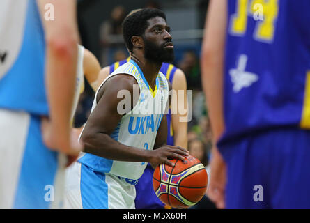 Kiev, Ukraine. 26th February 2018. Eugene JETER of Ukraine in action during FIBA World Cup 2019 European Qualifiers game against Sweden at Palace of Sports in Kyiv. Ukraine won 77-66. Credit: Oleksandr Prykhodko/Alamy Live News Stock Photo