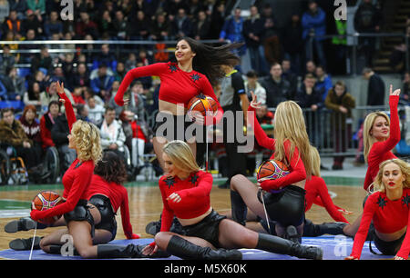 Kiev, Ukraine. 26th February 2018. Cheerleaders team Red Foxes perform during FIBA World Cup 2019 European Qualifiers game Ukraine v Sweden at Palace of Sports in Kyiv. Credit: Oleksandr Prykhodko/Alamy Live News Stock Photo