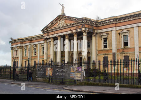 The ruins of the historic Crumlin Road courthouse in Belfast Northern Ireland that was damaged by fire and is waiting redevelopment