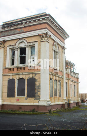 The ruins of the historic Crumlin Road courthouse in Belfast Northern Ireland that was damaged by fire and is waiting redevelopment .
