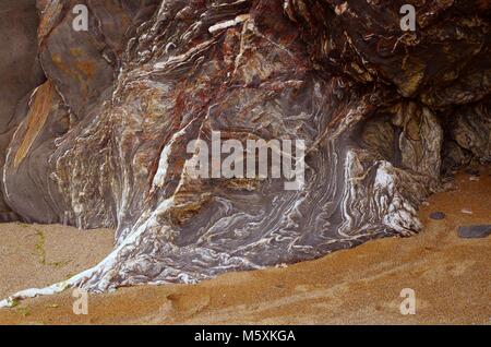 Abstract Photo of Beautiful Metamorphic Slate at Hope Cove, South Devon, UK. Geological Close Up. Stock Photo