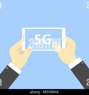 Smartphone in hand with 5G Internet connection. Vector illustration . Stock Vector