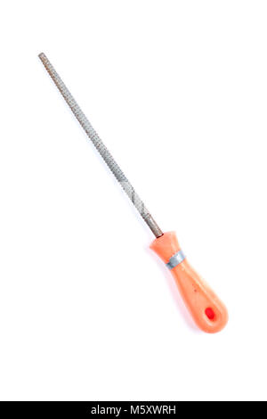 Set of Used metal file with orange handle isolated on a white background. Construction equipment. Stock Photo