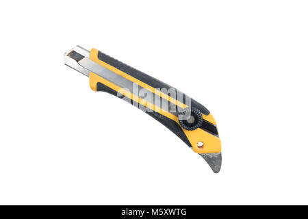 Yellow construction scalpel isolated on a white background. Construction tool and equipment. Path saved. Stock Photo