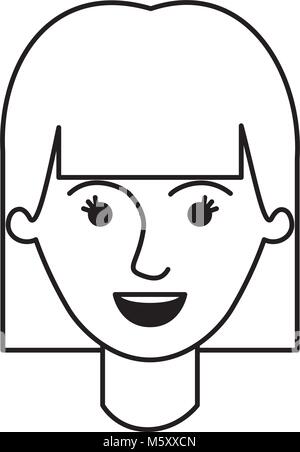 female face with mushroom hairstyle in monochrome silhouette Stock Vector