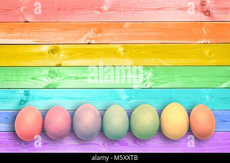 Pastel colorful rainbow painted wood planks background Stock Photo