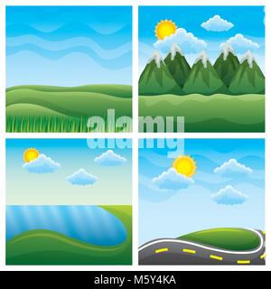 four different beautiful scenes of nature landscapes Stock Vector