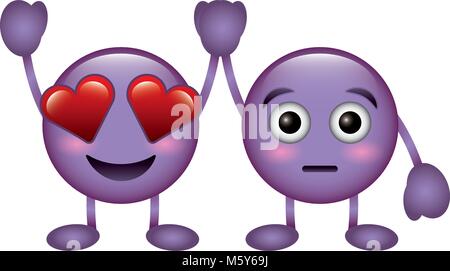 cute purple smile emoticons in love and surprised character Stock Vector