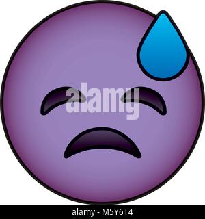 purple emoticon cartoon face depressive tear Stock Vector