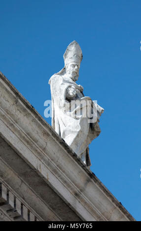 Statue of a pope over the piazza of St. Peter's Basilica in Rome, 2017. Stock Photo