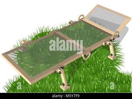 folding wooden pool chair on green grass Stock Vector
