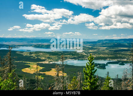 Aerial view of mountain lakes with mountains in the background; Colorado, USA Stock Photo