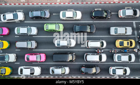 Aerial drone photograph of traffic jam in metropolis city. Stock Photo