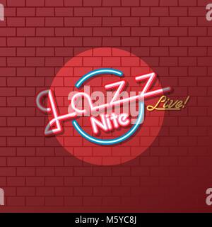 neon sign jazz night theme vector art illustration Stock Vector