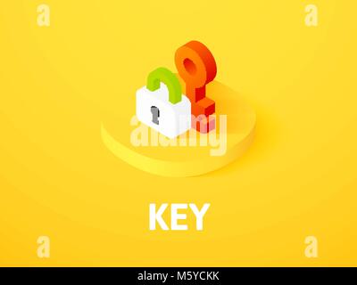 Key isometric icon, isolated on color background Stock Vector