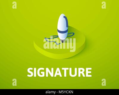 Signature isometric icon, isolated on color background Stock Vector
