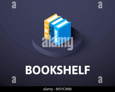 Bookshelf isometric icon, isolated on color background Stock Vector