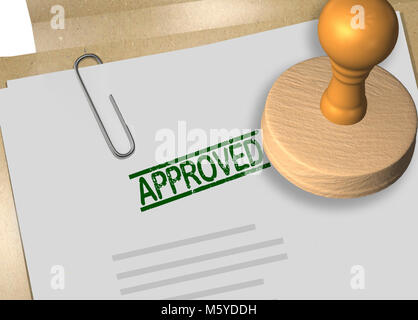 3D illustration of APPROVED stamp title on business document or contract Stock Photo