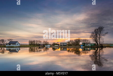 View of the River Thurne at Sunset. Stock Photo