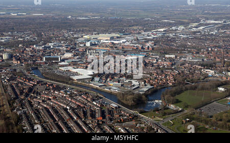 aerial view of Victoria Park & Warrington town centre, Cheshire, UK ...