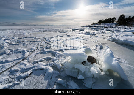 Beautiful winter day on sea ice in Espoo, Finland, Europe, EU Stock Photo