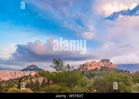 Acropolis Hill and Parthenon in Athens, Greece Stock Photo