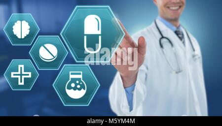 Male doctor interacting with medical hexagon interface Stock Photo